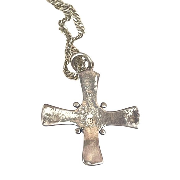 Sterling Silver Cross Pendant Necklace Turquoise Accent Intricate Detailing - Picture 9 of 9